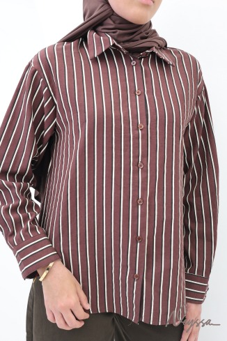 Trendy burgundy asymmetrical long striped shirt 2