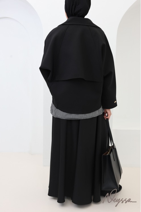 Women's Oversized Jacket in Black Suit-Style Fabric