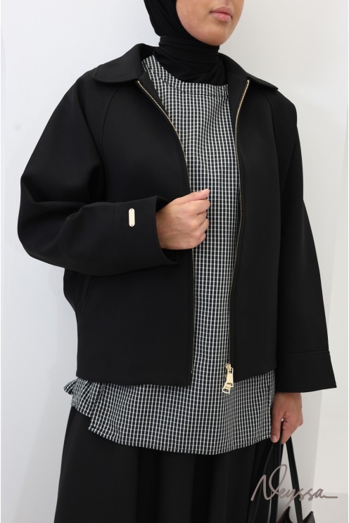 Women's Oversized Jacket in Black Suit-Style Fabric