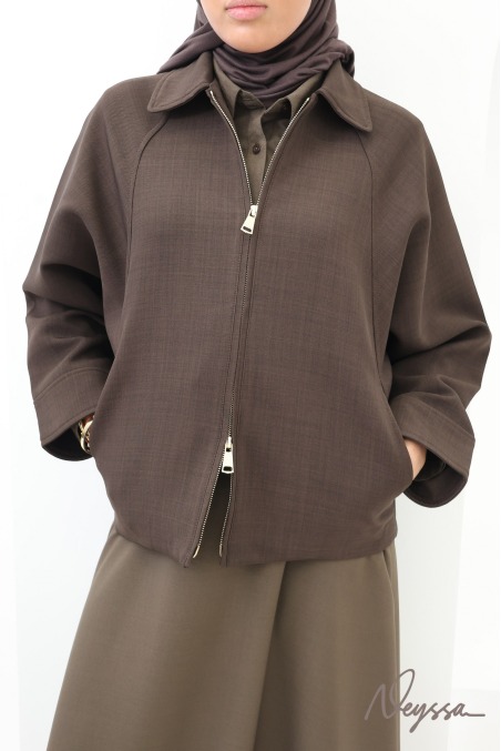 Oversized jacket in chocolate-colored suit-style fabric