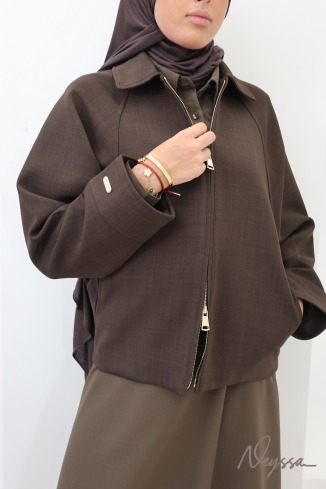 Oversized jacket in chocolate-colored suit-style fabric