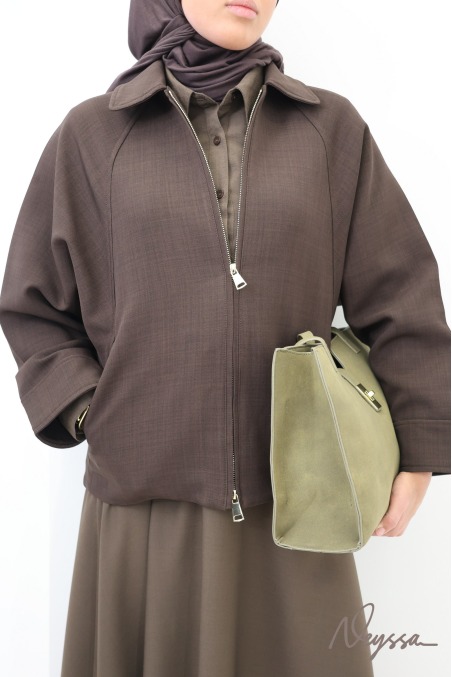 Oversized jacket in chocolate-colored suit-style fabric