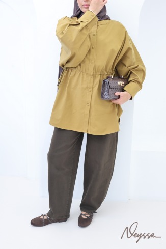 Trendy 100% Cotton Oversized Olive Shirt 2