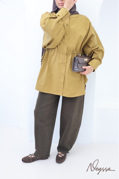 Trendy 100% Cotton Oversized Olive Shirt