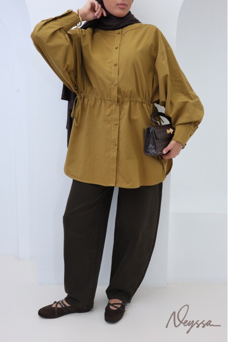 Chemise oversize 100% coton Olive tendance