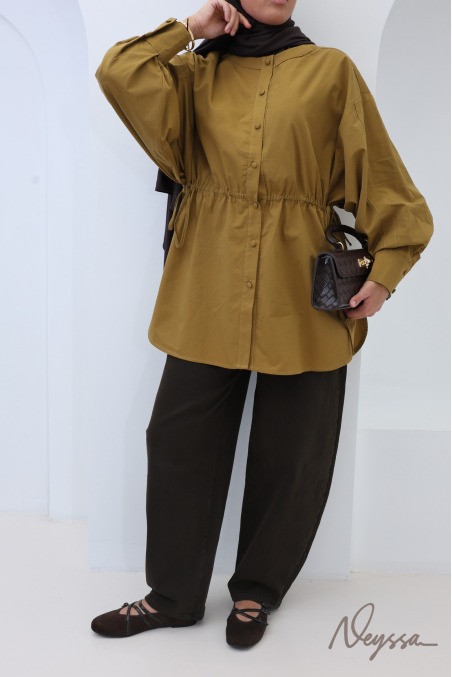 Trendy 100% Cotton Oversized Olive Shirt