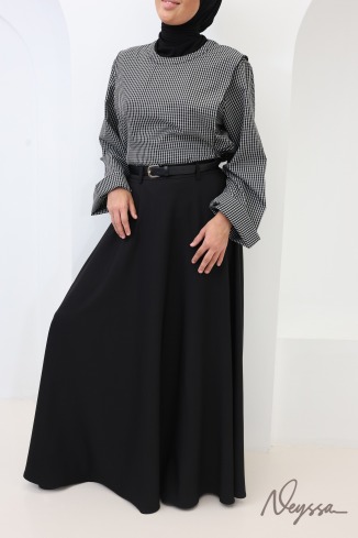 Black flared tailored-style maxi skirt with belt 2