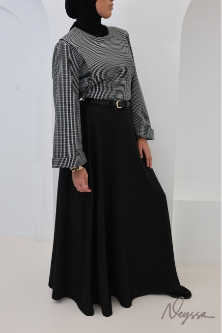 Jupe longue style tailleur coupe évasée noir avec ceinture
