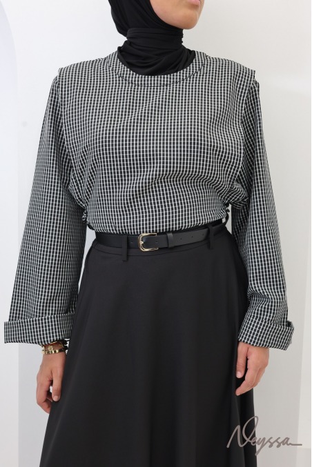 Black flared tailored-style maxi skirt with belt