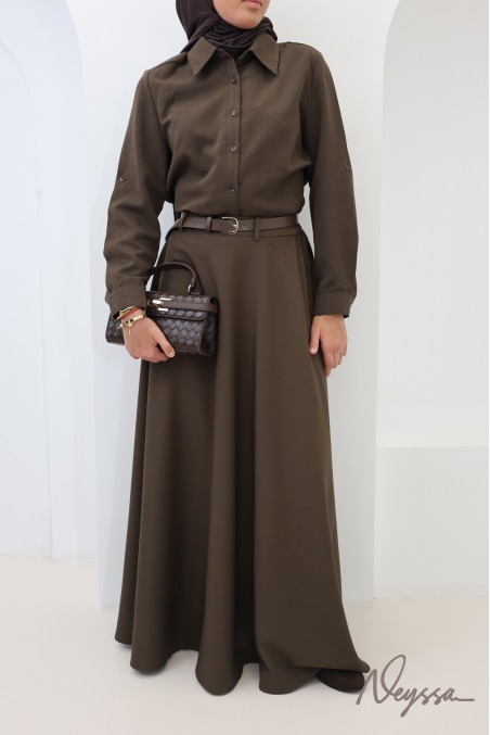Long, flared brown skirt in suit-style fabric