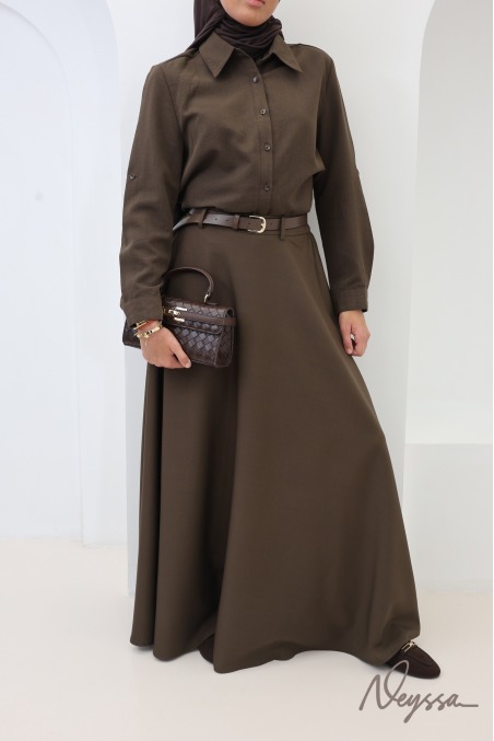 Long, flared brown skirt in suit-style fabric