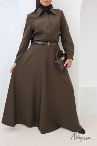 Long, flared brown skirt in suit-style fabric