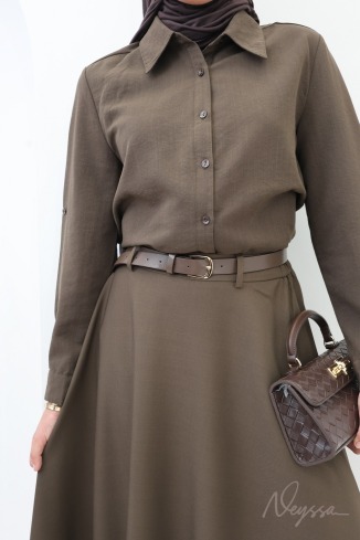 Long, flared brown skirt in suit-style fabric 2