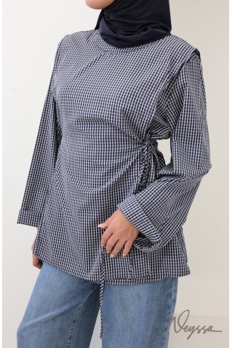 Blouse Longue avec tablier à carreaux style japonais