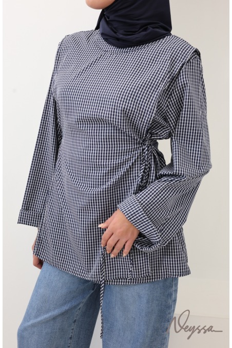 Blouse Longue avec tablier à carreaux style japonais