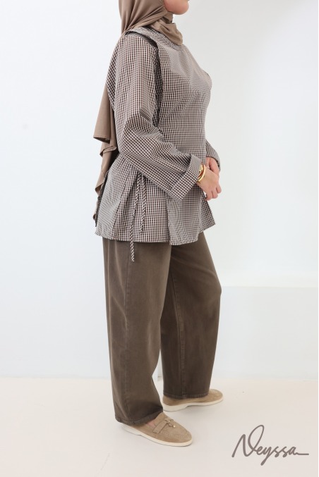 Blouse Longue avec tablier à carreaux style japonais