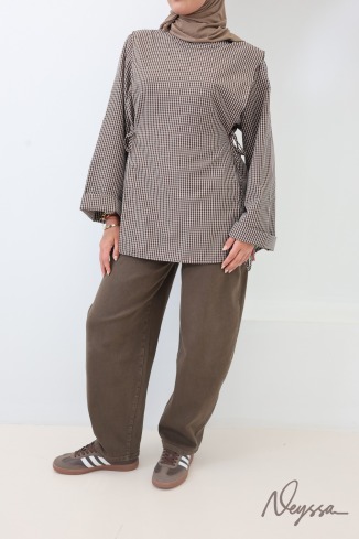 Lange Bluse mit karierter Schürze im japanischen Stil 2