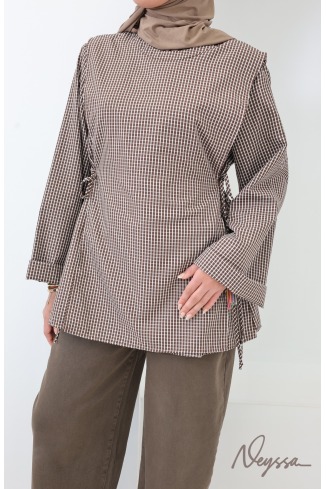 Long Blouse with Japanese-Style Checkered Apron