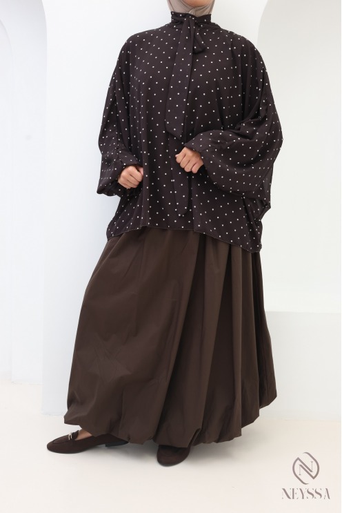 Loose-fitting butterfly-cut blouse with polka-dot print in chiffon