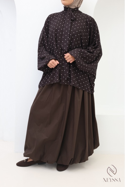 Loose-fitting butterfly-cut blouse with polka-dot print in chiffon
