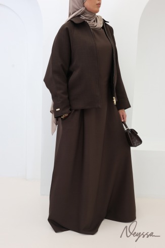 Veste oversize tissu effet tailleur chocolat avec zip tendance