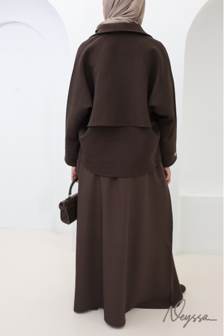 Veste oversize tissu effet tailleur chocolat avec zip tendance