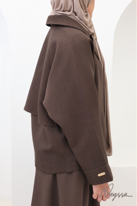 Veste oversize tissu effet tailleur chocolat avec zip tendance