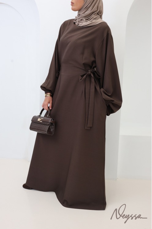 Abaya longue fluide et ample manches élastiquées