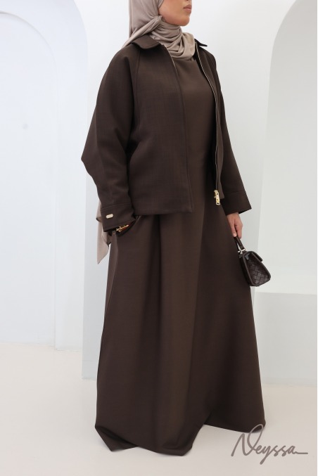 Abaya longue fluide et ample manches élastiquées