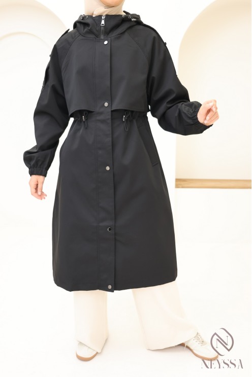 Veste longue style parka, coupe moderne chic pour femme hijabi