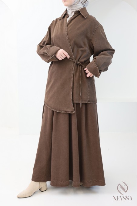 Ensemble 2 pièces 100% coton kimono et jupe, tenue modeste hijabi