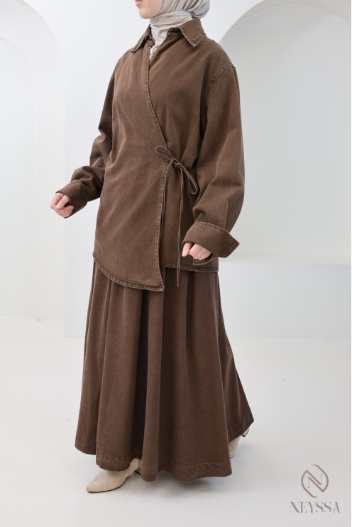 2-teiliges Set aus 100 % Baumwolle, Kimono und Rock, Hijabi-Outfit