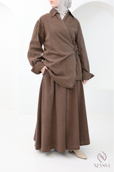 Ensemble 2 pièces 100% coton kimono et jupe, tenue modeste hijabi