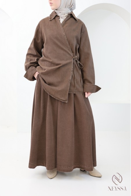 2-piece set: 100% cotton kimono and skirt, modest hijabi outfit