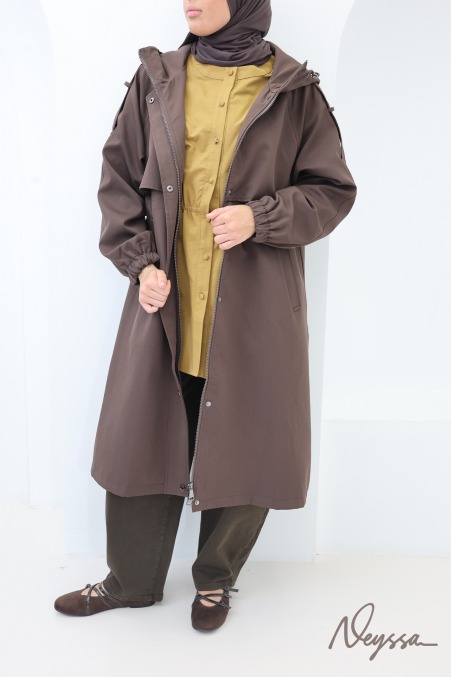 Parka longue marron pour l'automne, tissu déperlant must have