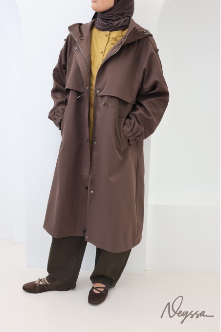 Long Brown Parka for Fall, Must-Have Water-Repellent Fabric