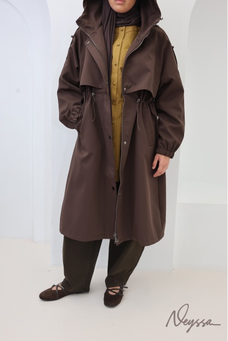 Long Brown Parka for Fall, Must-Have Water-Repellent Fabric