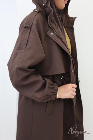 Long Brown Parka for Fall, Must-Have Water-Repellent Fabric 2