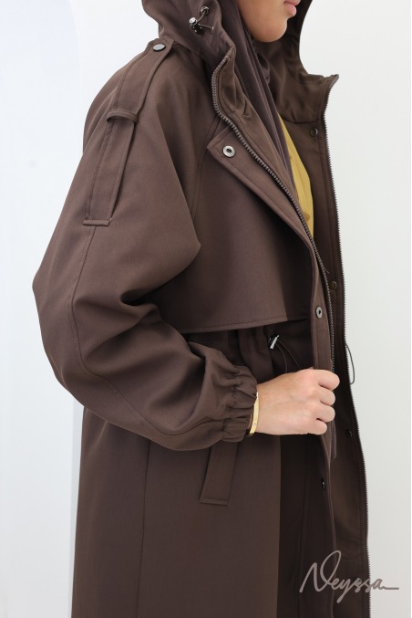 Long Brown Parka for Fall, Must-Have Water-Repellent Fabric