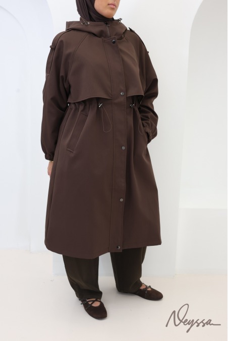 Langer brauner Parka für den Herbst, wasserabweisender Stoff