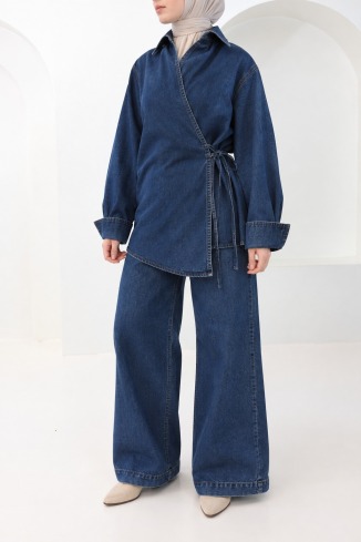 Ensemble pantalon ample + haut kimono en jean Brut coton