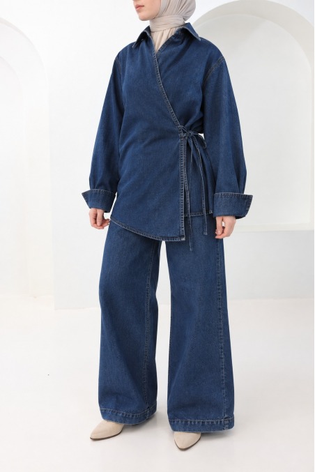Ensemble pantalon ample + haut kimono en jean Brut coton