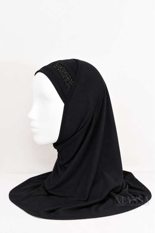 girl's hijab with rhinestones, slip-on, jersey, for everyday wear