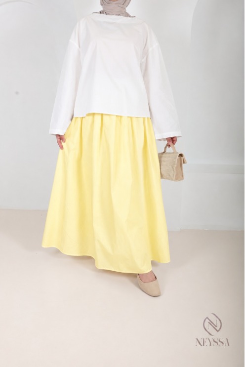 Long, flared cotton skirt without slits, with lining