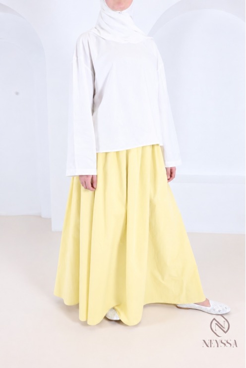 Long, flared cotton skirt without slits, with lining