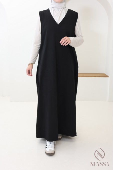 Trendy sleeveless long denim dress, 100% cotton