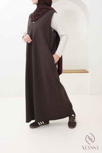 Langes Jeanskleid mit V-Ausschnitt aus 100 % Baumwolle, Braun