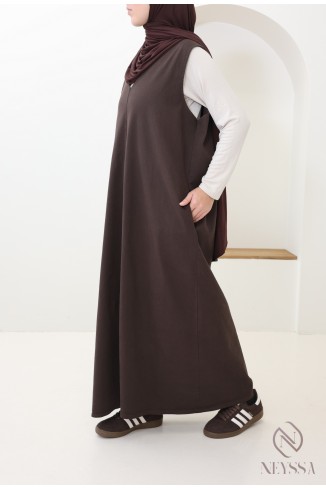 Langes Jeanskleid mit V-Ausschnitt aus 100 % Baumwolle, Braun 2