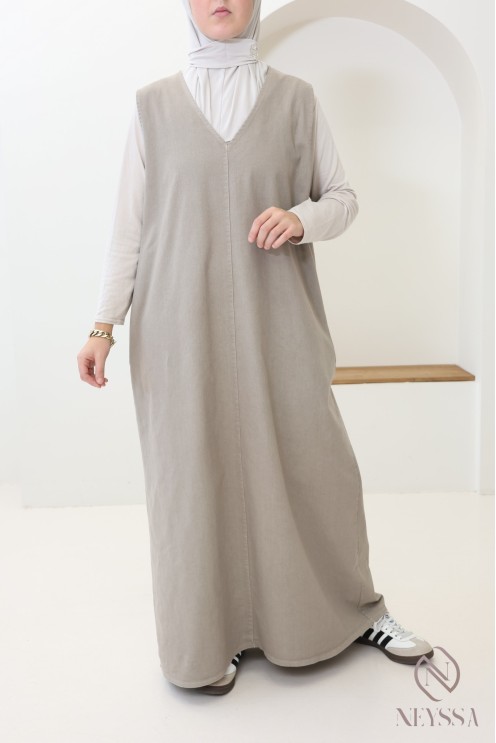 Robe en jean sans manches taupe 100% coton