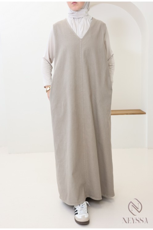 Ärmelloses Jeanskleid in Taupe, 100 % Baumwolle